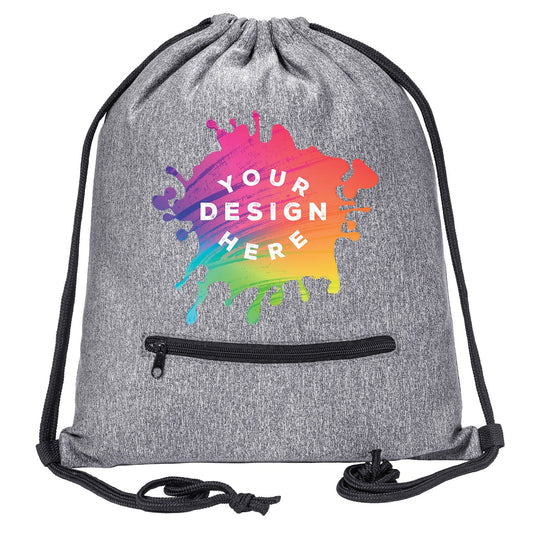 Custom Mélange Drawstring Gym Bag With Zipper Pocket - Mato & Hash