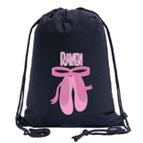 Custom Name and Ballerina Dance Shoes Cotton Drawstring Bag