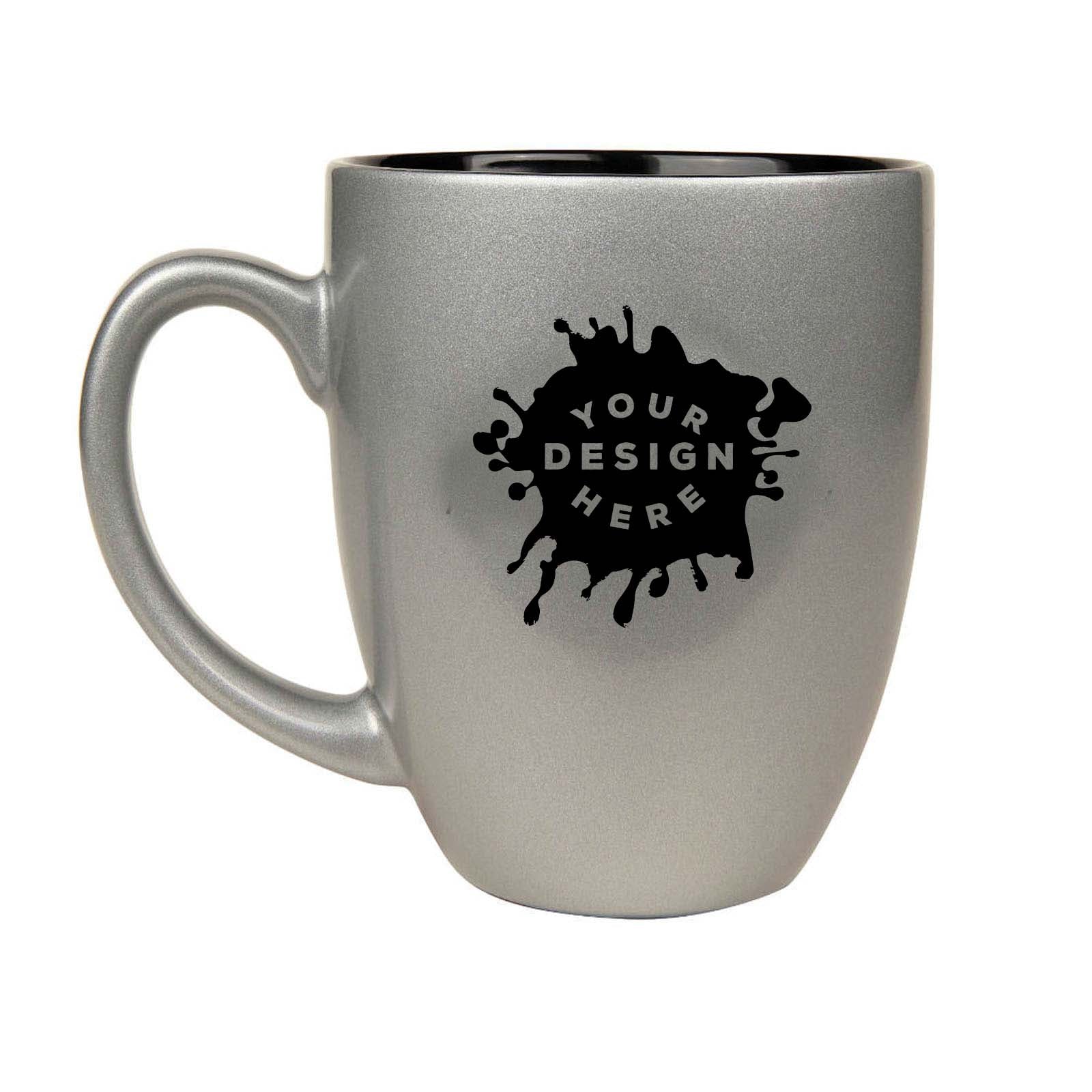 16 ounce printed coffee mugs Customized-Lasered Ceramic Bistro Mug 16 oz. Silver / One Size