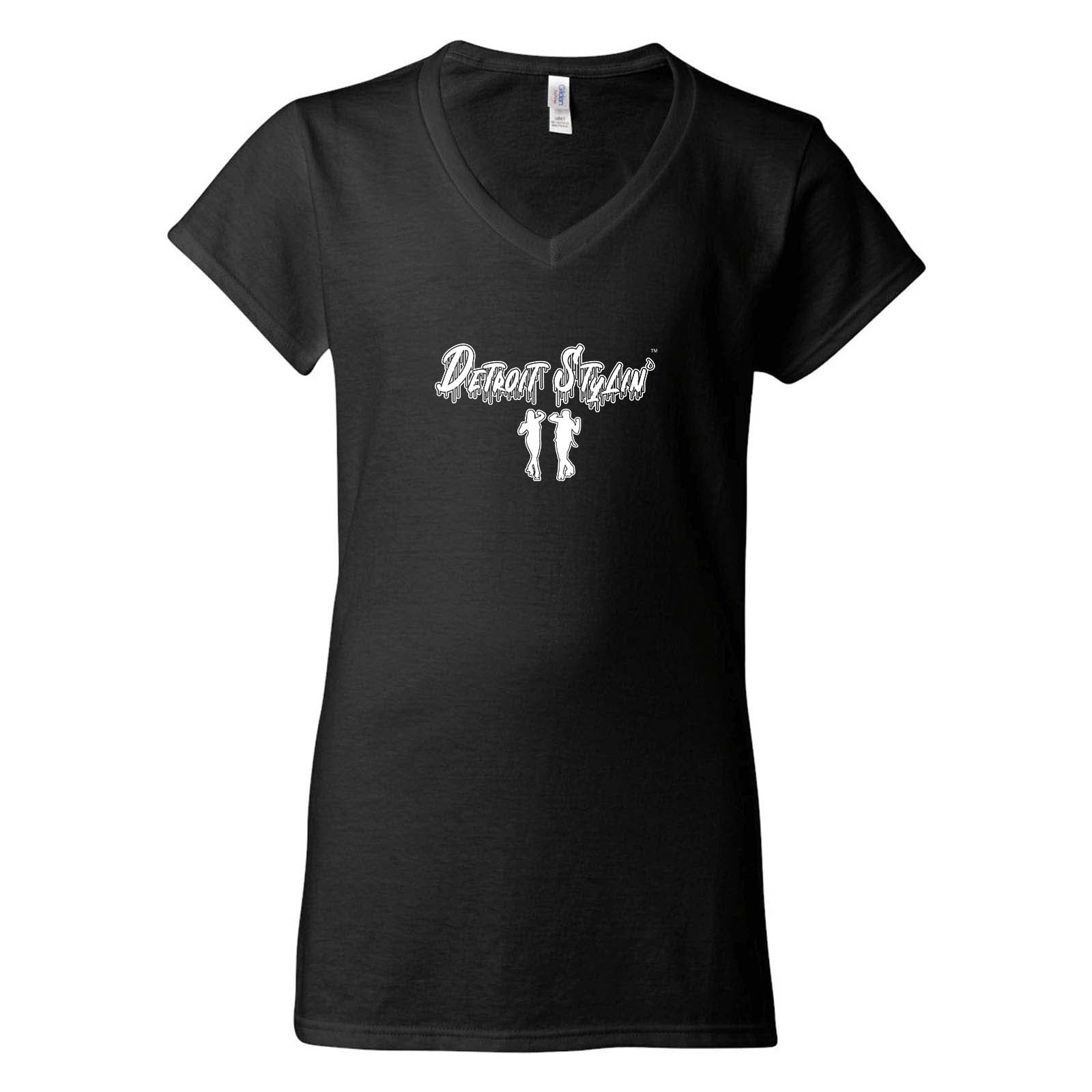 Detroit Stylin Gildan Softstyle Women's 100% Cotton V-Neck T-Shirt Printed - Mato & Hash