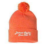 Detroit Stylin Sportsman Pom-Pom 12" Knit Beanie Embroidery - Mato & Hash