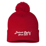 Detroit Stylin Sportsman Pom-Pom 12" Knit Beanie Embroidery - Mato & Hash