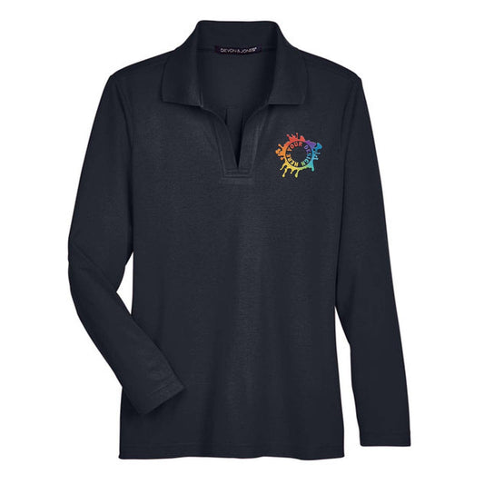 Devon & Jones CrownLux Performance™ Ladies' Plaited Long Sleeve Polo Embroidery - Mato & Hash