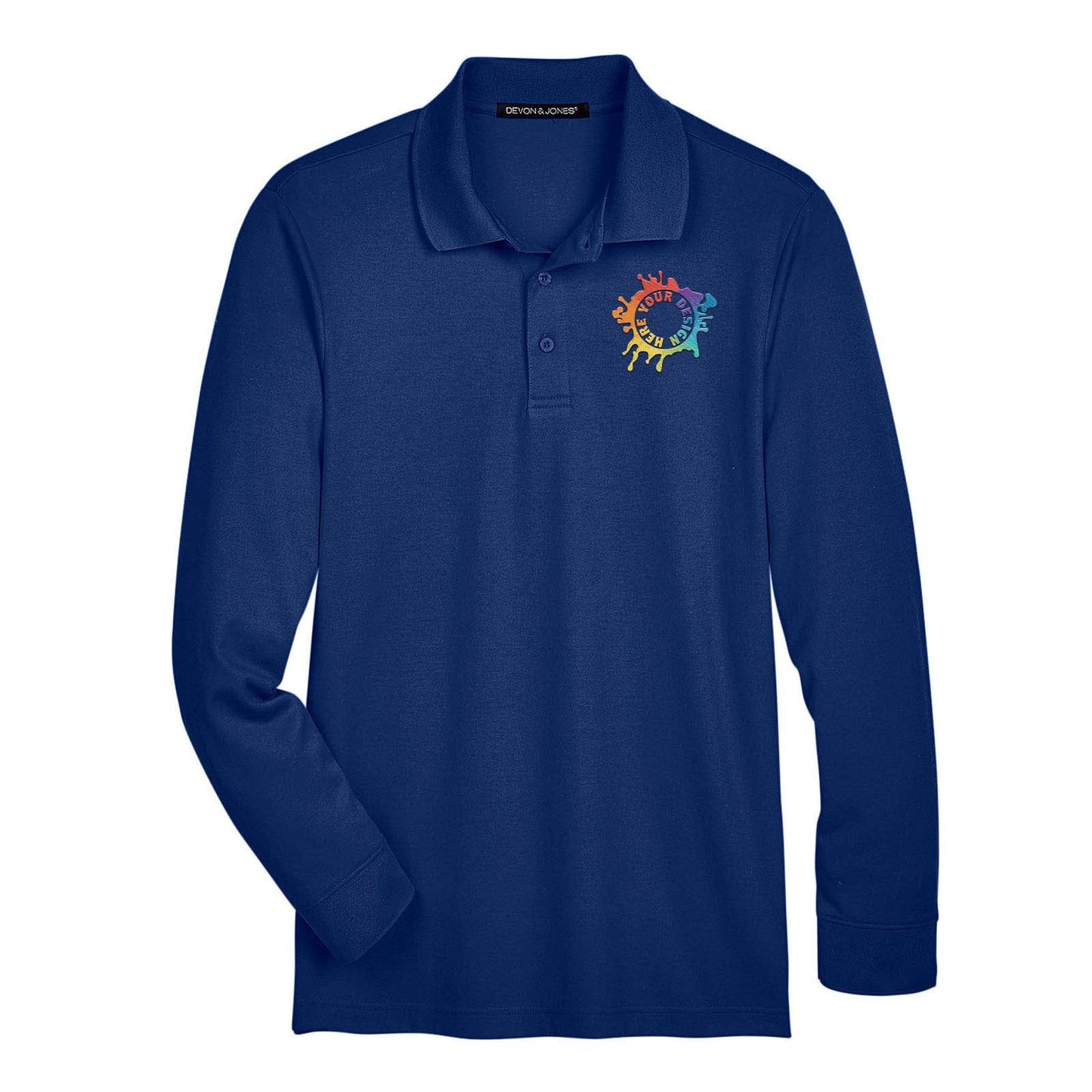 Devon & Jones CrownLux Performance Polyester/Cotton Blend Men's Plaited Long Sleeve Polo T-Shirt Embroidery - Mato & Hash