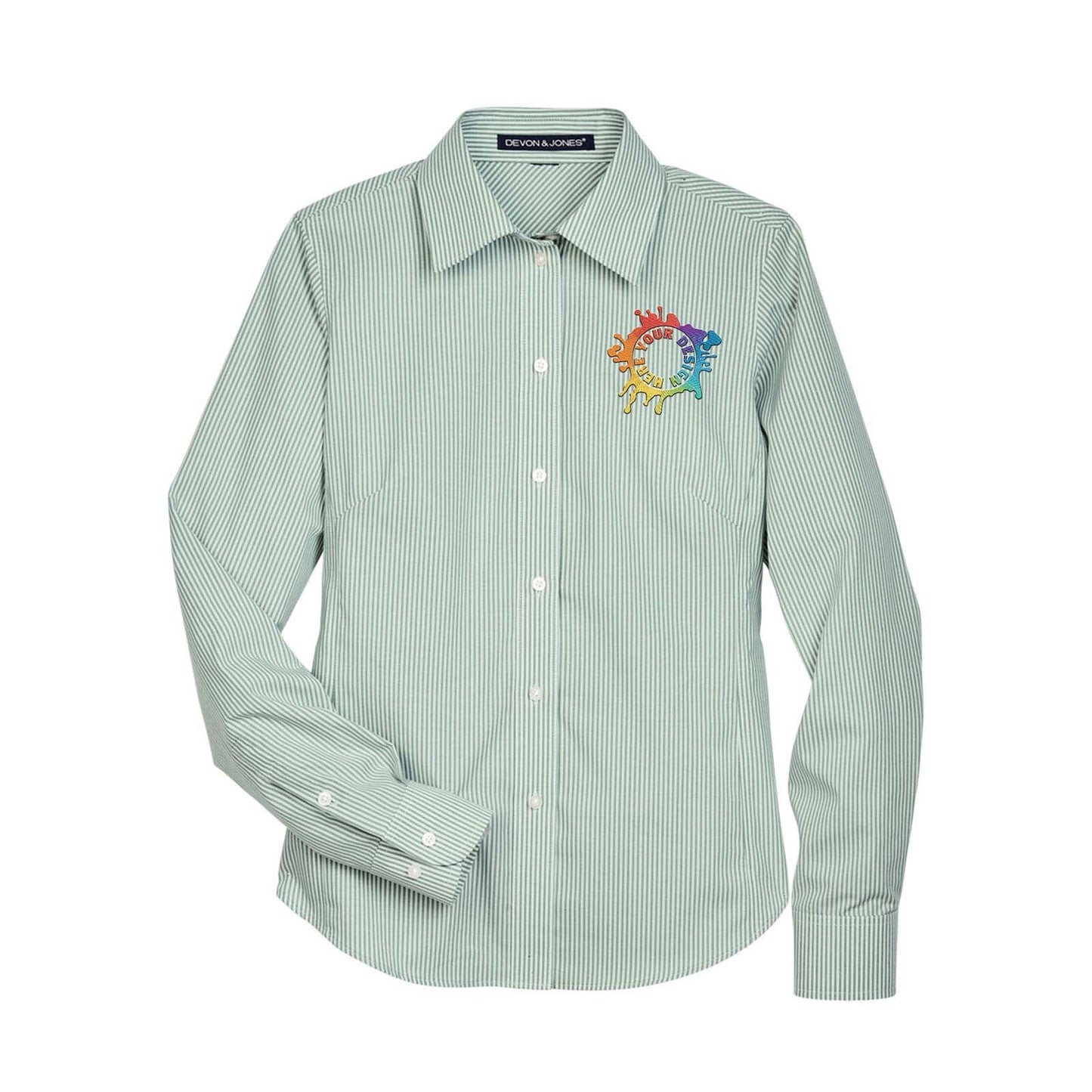 Devon & Jones Ladies' Crown Woven Collection® Banker Stripe Embroidery - Mato & Hash