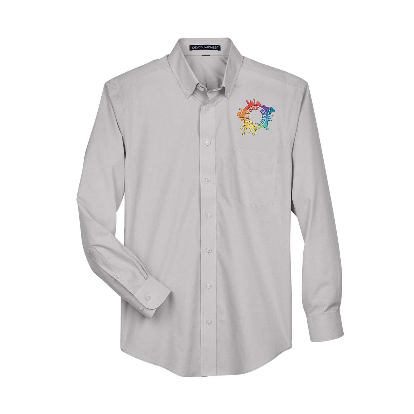 Devon & Jones Men's Crown Woven Collection® Solid Broadcloth Embroidery - Mato & Hash