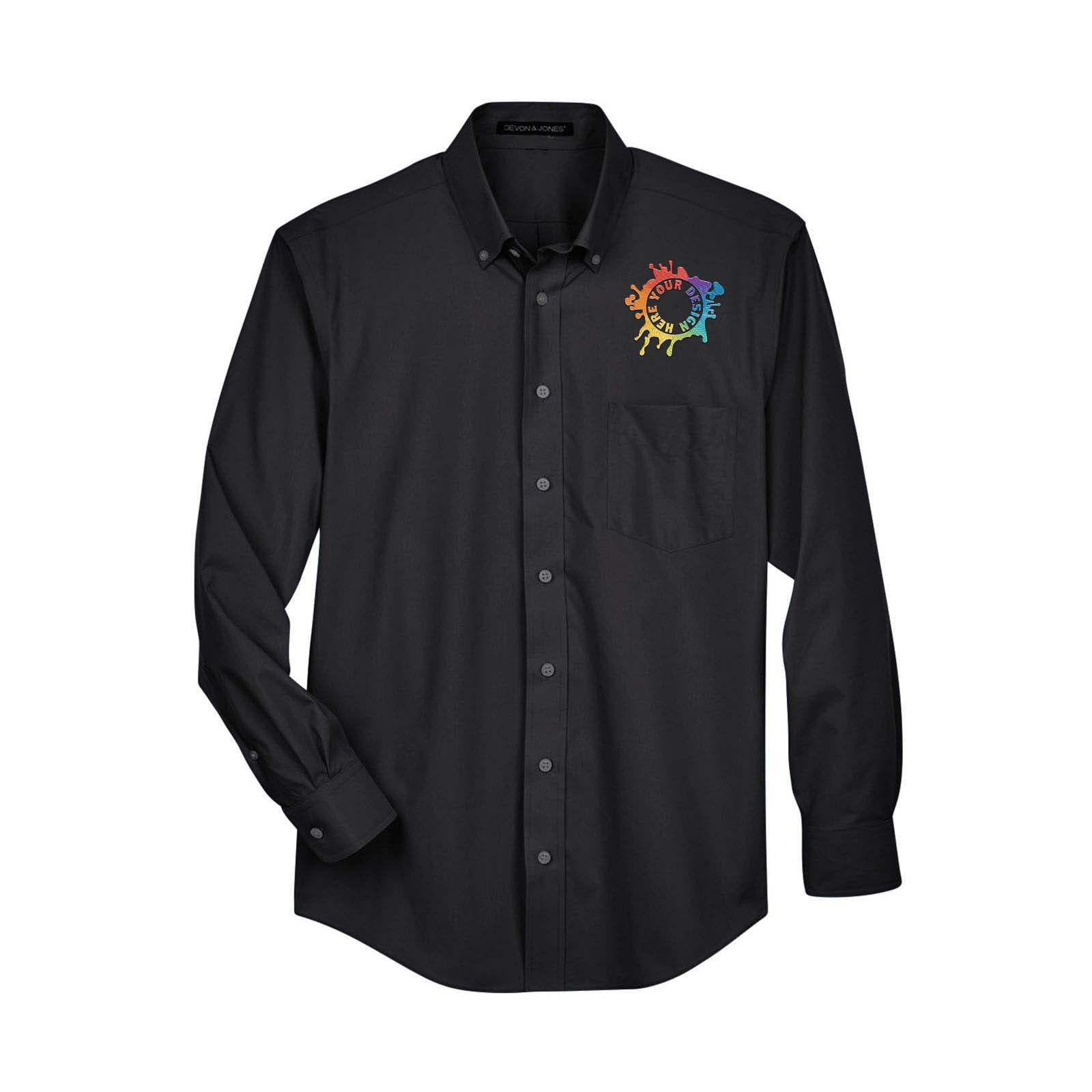Devon & Jones Men's Crown Woven Collection® Solid Broadcloth Embroidery - Mato & Hash