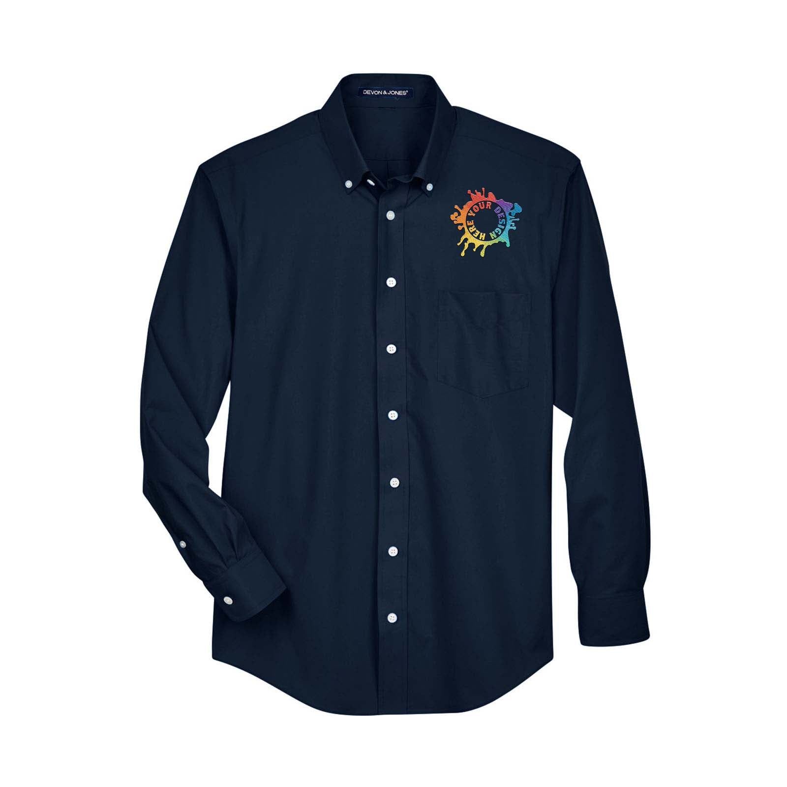 Devon & Jones Men's Crown Woven Collection® Solid Broadcloth Embroidery - Mato & Hash
