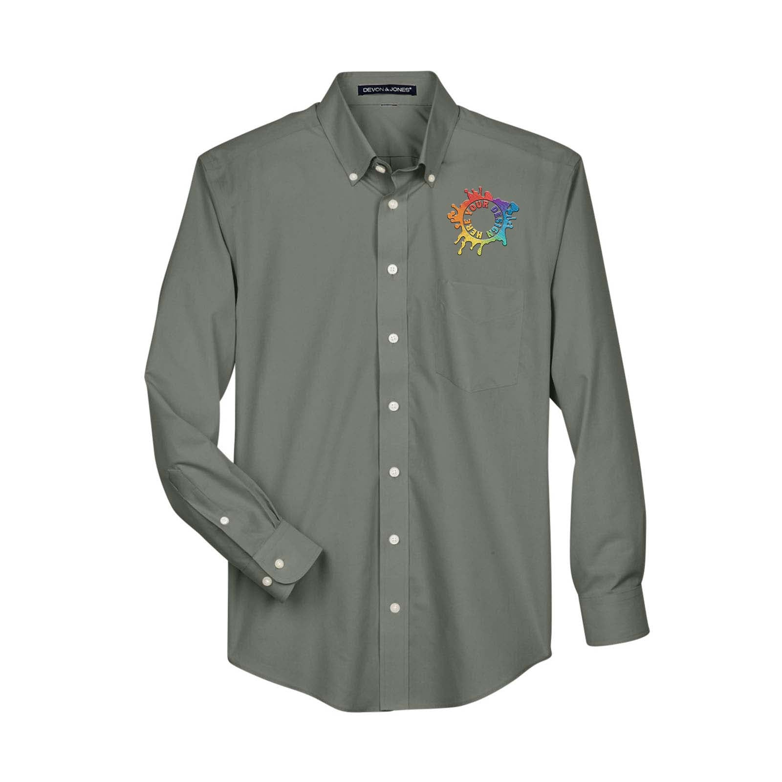Devon & Jones Men's Crown Woven Collection® Solid Broadcloth Embroidery - Mato & Hash