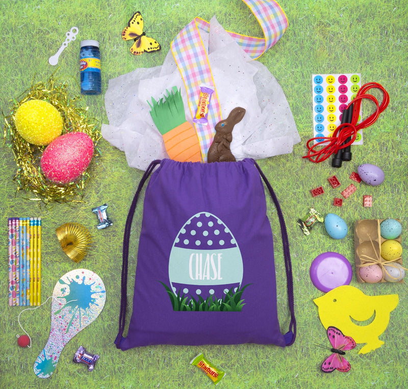 Wavy Egg Custom Name Color in Easter Cotton Drawstring Bag