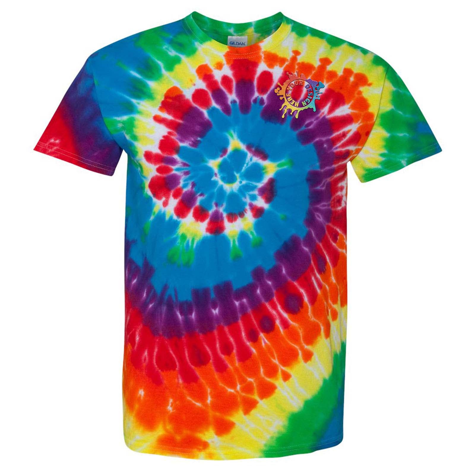 Dyenomite 100% Cotton Unisex Multicolor Spiral Tie-Dye T-Shirt Embroidery - Mato & Hash