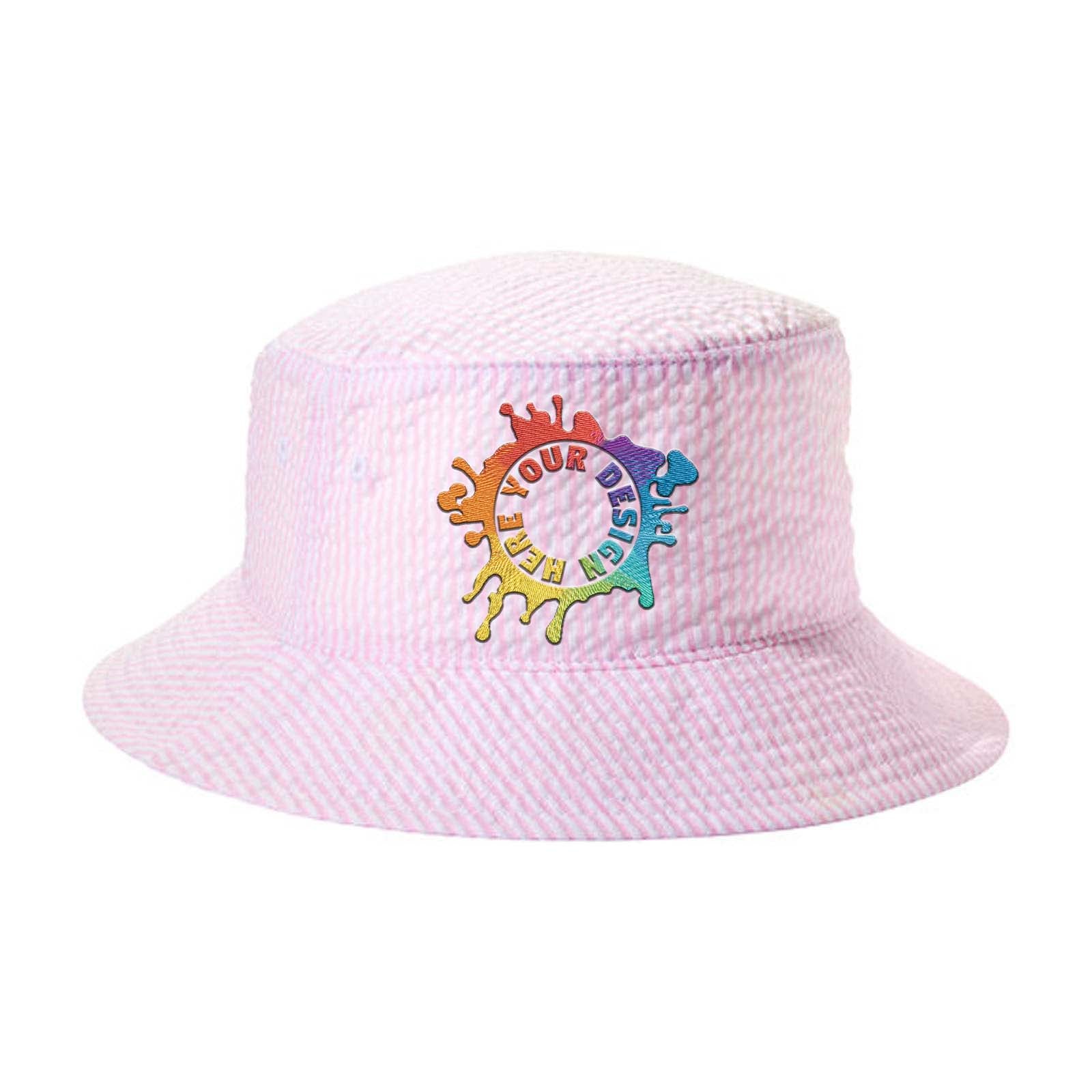 Embroidered Big Accessories Crusher Bucket Hat Pink Seersucker / Os