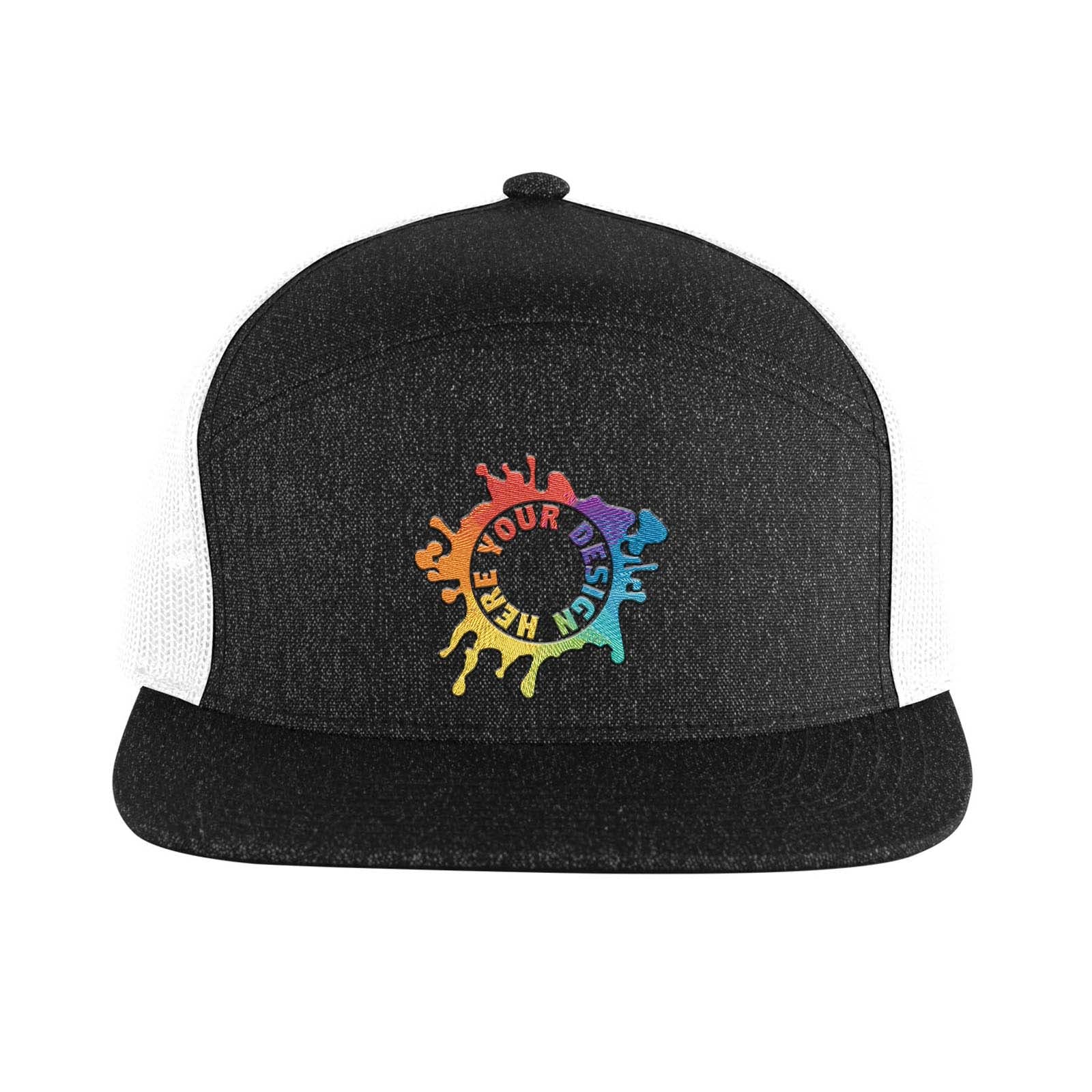 Embroidered Pacific Headwear Heathered 6-Panel Arch Trucker Snapback Cap | Flex Caps