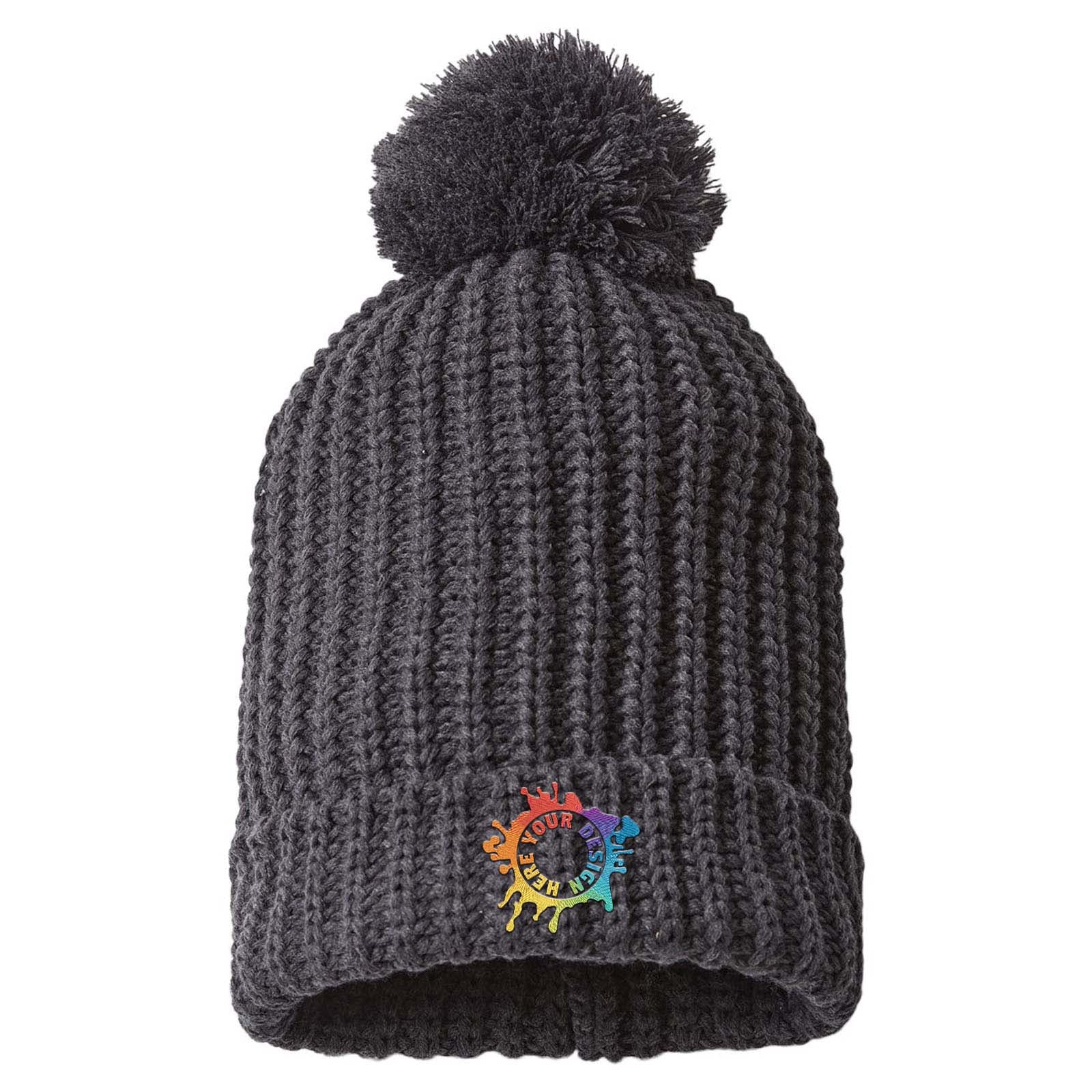 Embroidered Richardson Chunky Cable with Cuff & Pom Beanie - Mato & Hash