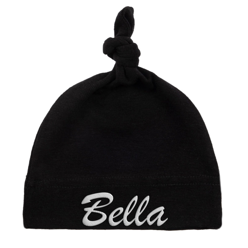 Embroidered Text Custom Name Baby Hat w/ Adjustable Top Knot - Mato & Hash