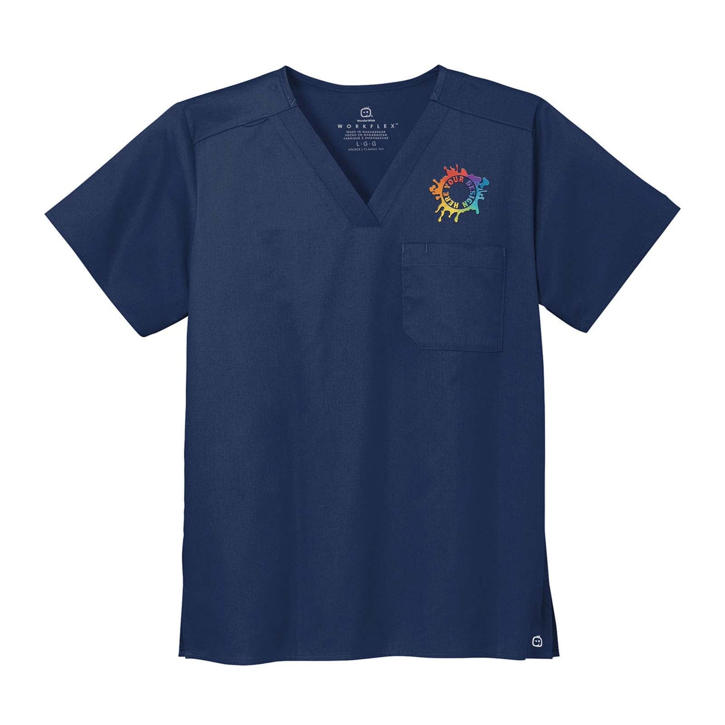 Embroidered WonderWink® Unisex WorkFlex™ Chest Pocket V-Neck Top - Mato & Hash