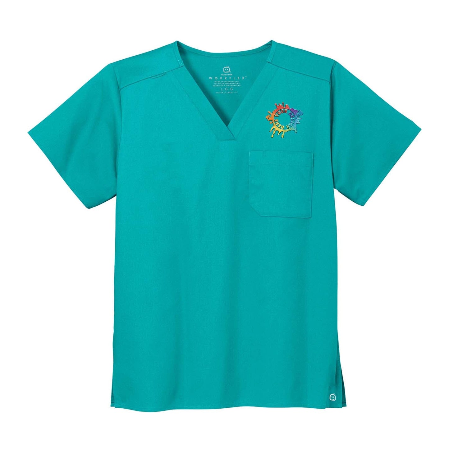 Embroidered WonderWink® Unisex WorkFlex™ Chest Pocket V-Neck Top - Mato & Hash
