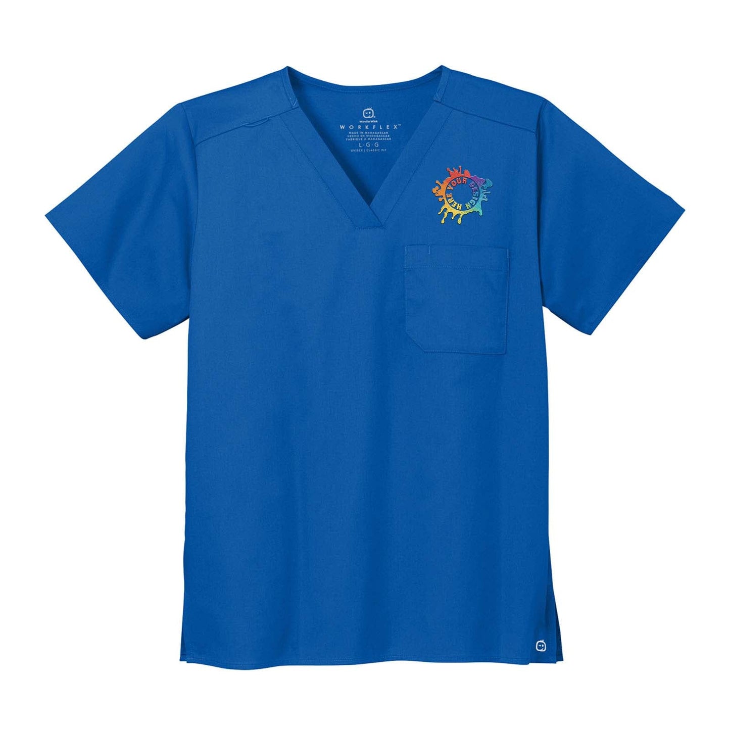 Embroidered WonderWink® Unisex WorkFlex™ Chest Pocket V-Neck Top - Mato & Hash