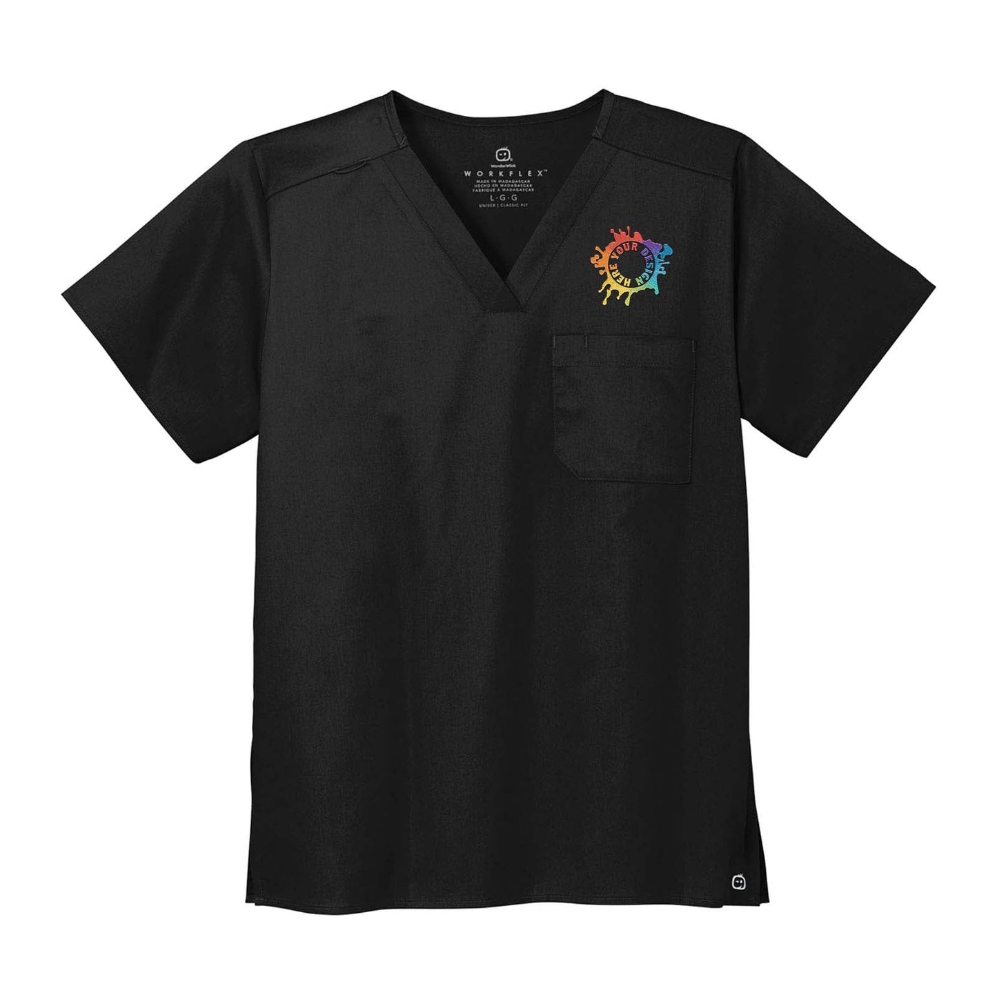 Embroidered WonderWink® Unisex WorkFlex™ Chest Pocket V-Neck Top - Mato & Hash