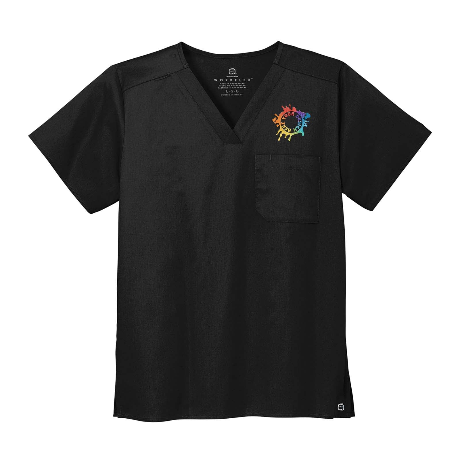 Embroidered WonderWink® Unisex WorkFlex™ Chest Pocket V-Neck Top - Mato & Hash