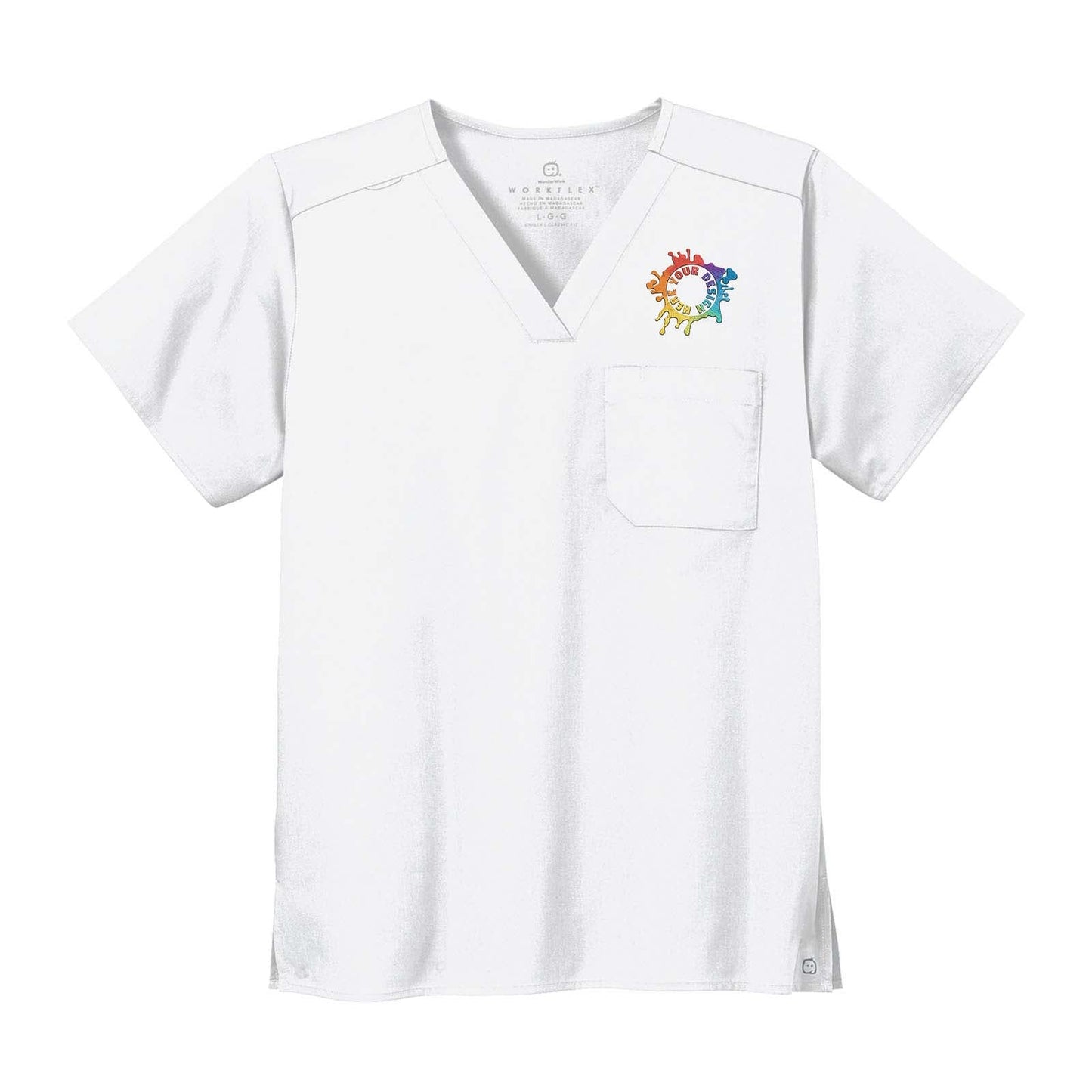 Embroidered WonderWink® Unisex WorkFlex™ Chest Pocket V-Neck Top - Mato & Hash