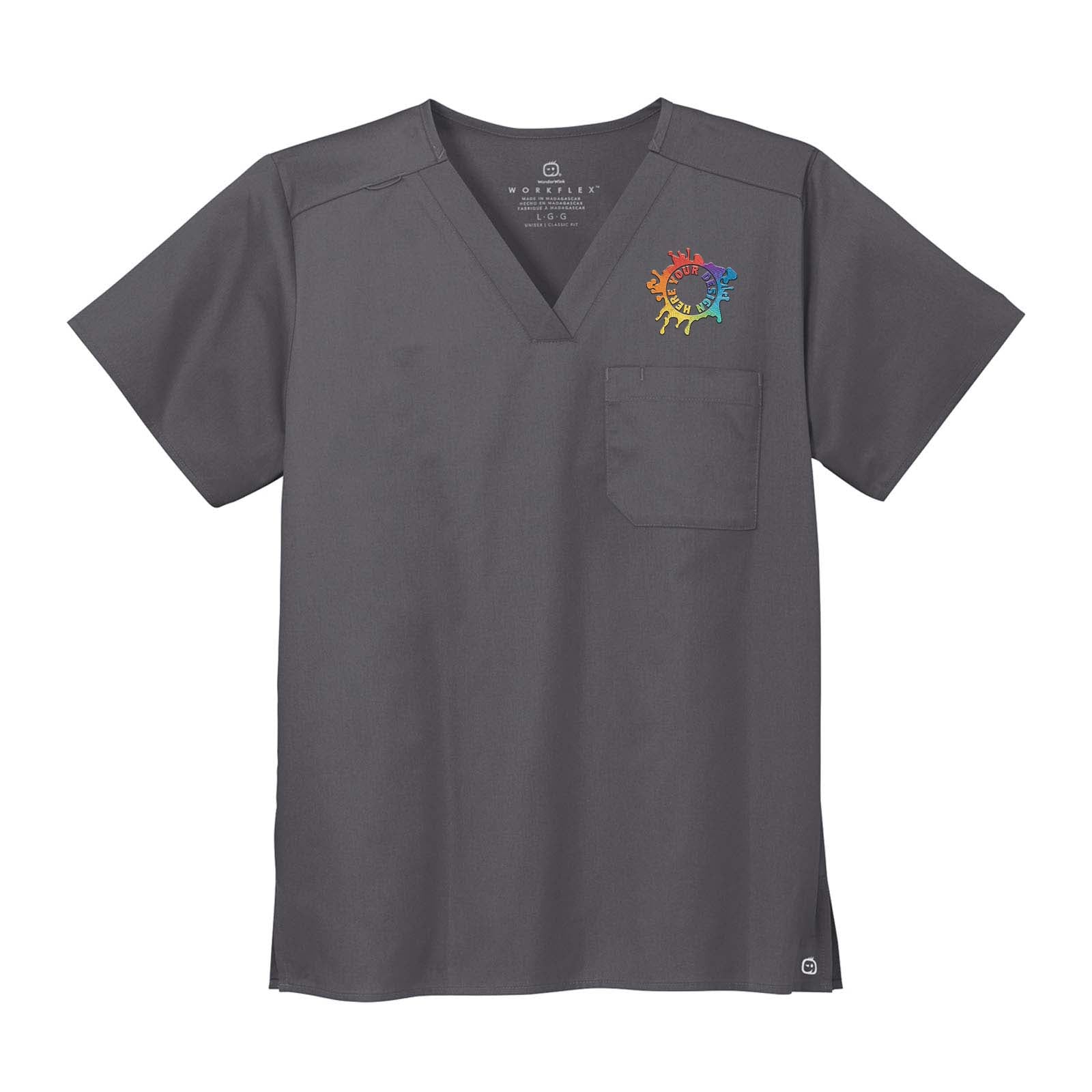 Embroidered WonderWink® Unisex WorkFlex™ Chest Pocket V-Neck Top - Mato & Hash