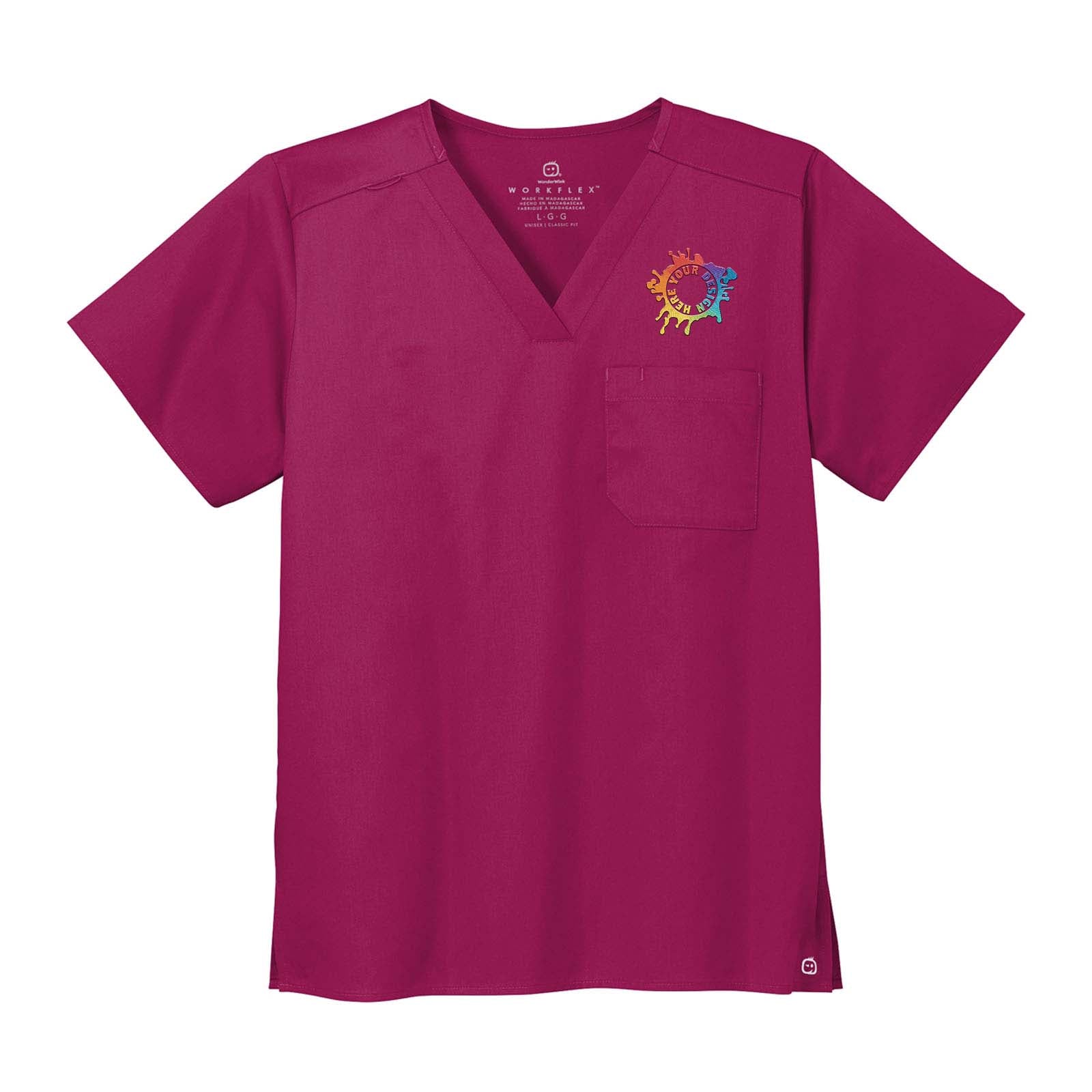 Embroidered WonderWink® Unisex WorkFlex™ Chest Pocket V-Neck Top - Mato & Hash