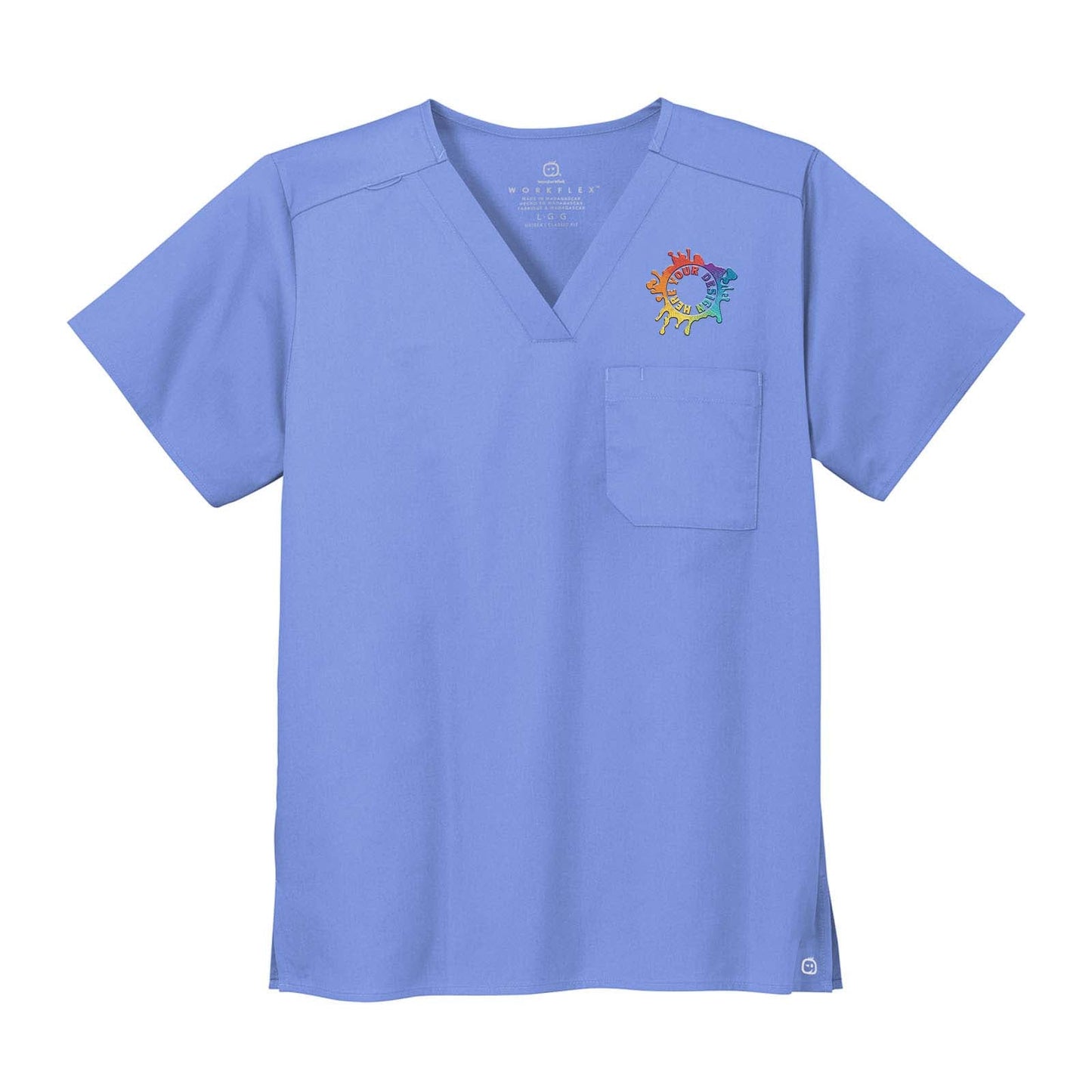 Embroidered WonderWink® Unisex WorkFlex™ Chest Pocket V-Neck Top - Mato & Hash
