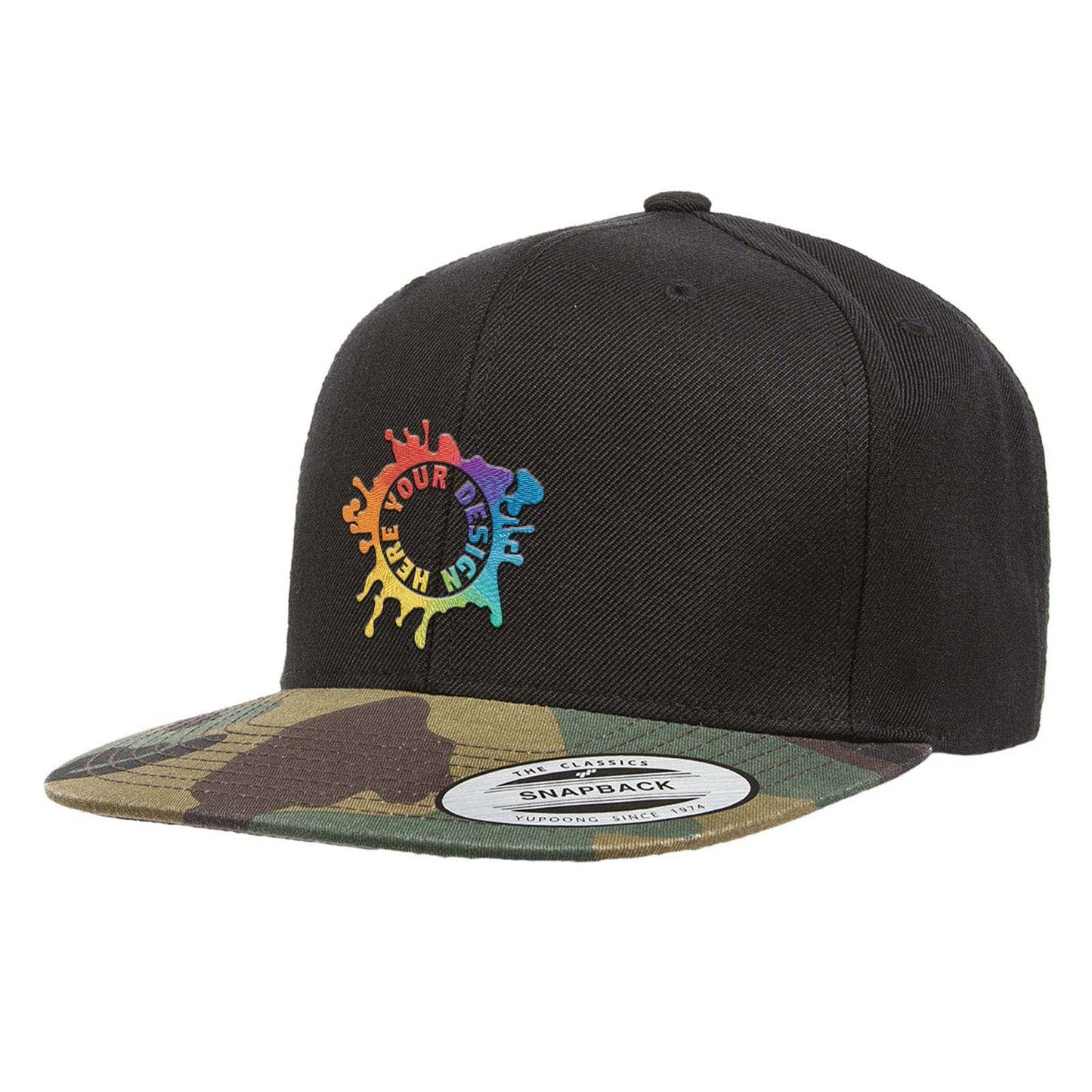 Embroidered Yupoong Adult 6-Panel Structured Flat Visor Classic Snapback - Mato & Hash