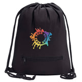 Embroidery Mélange Drawstring Gym Bag With Zipper Pocket - Mato & Hash
