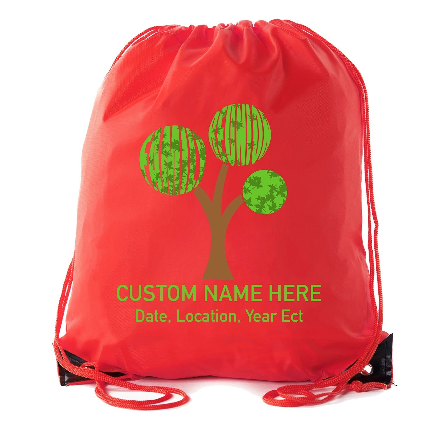 Family Reunion Tree Custom Name & Date Polyester Drawstring Bag - Mato & Hash