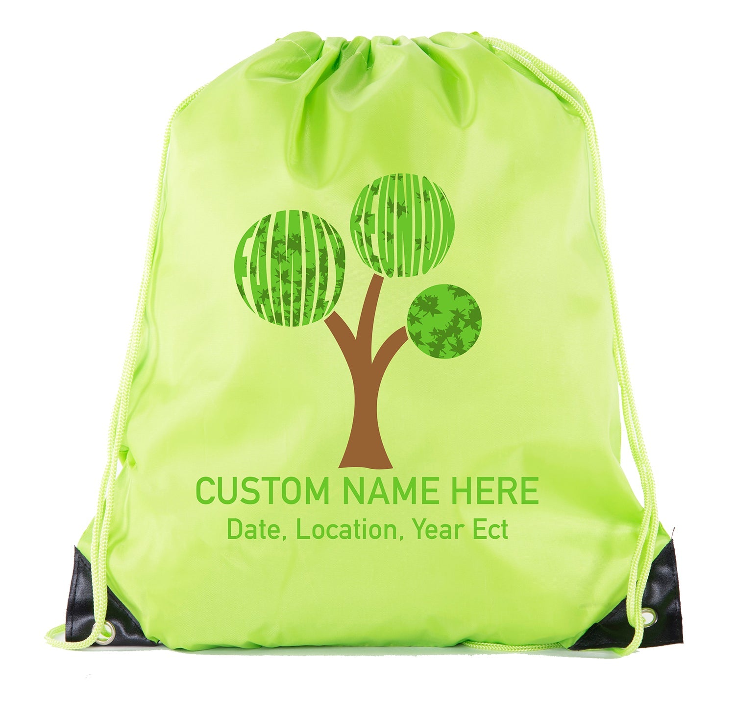 Family Reunion Tree Custom Name & Date Polyester Drawstring Bag - Mato & Hash