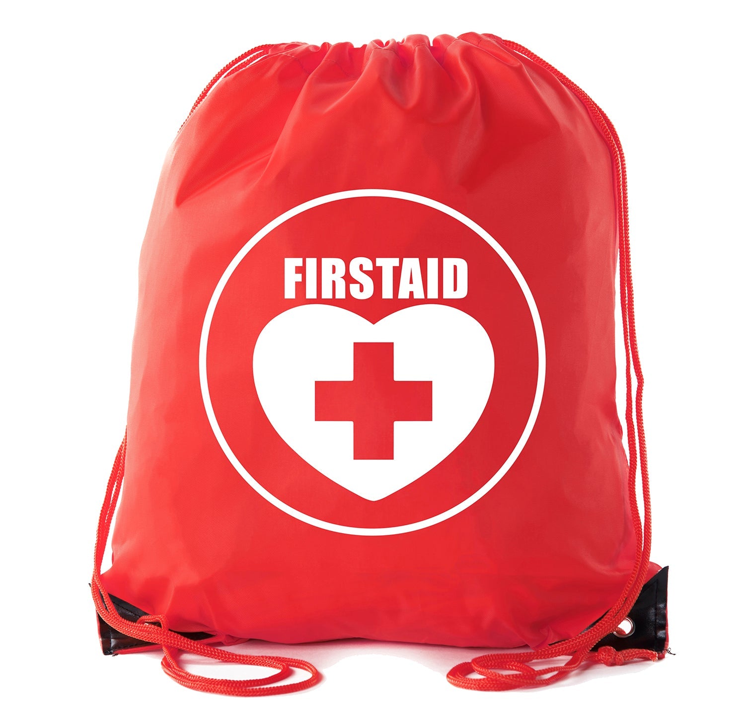 First Aid Symbol in Heart Polyester Drawstring Bag - Mato & Hash
