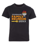Flaming Grill Custom Name & Year Family Reunion Kids T Shirts