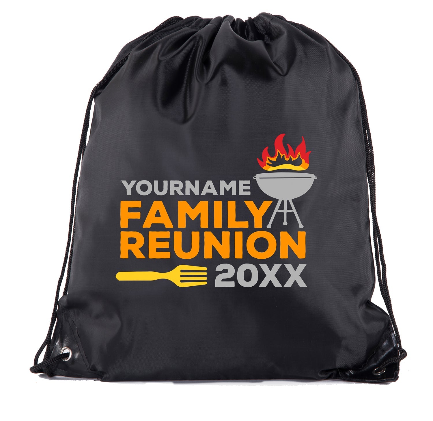 Flaming Grill Custom Name & Year Family Reunion Polyester Drawstring Bag - Mato & Hash