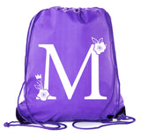 Floral Initial Custom Polyester Drawstring Bag - Mato & Hash