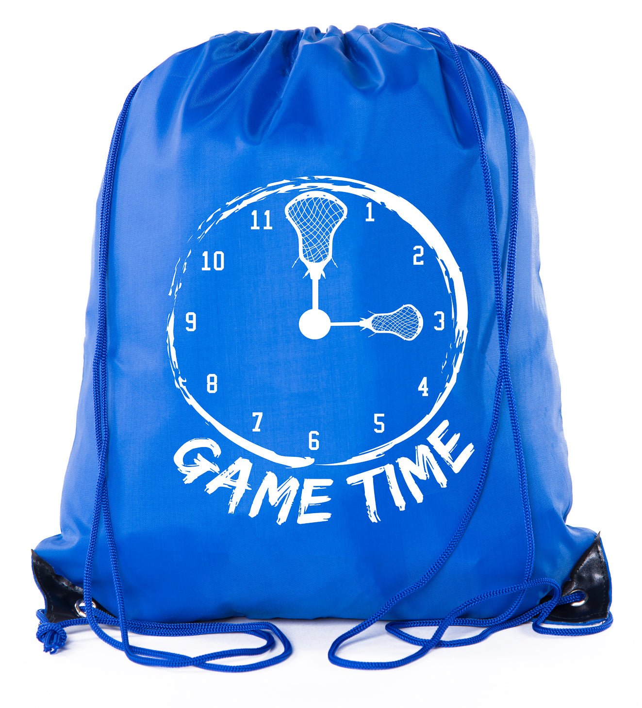 Game Time Clock w/ Lacrosse Stick Heads Polyester Drawstring Bag - Mato & Hash