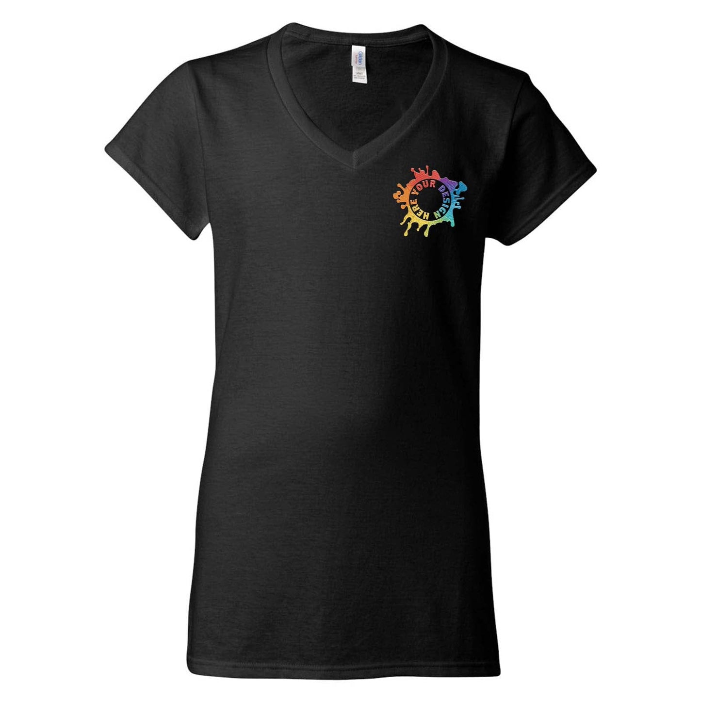 Gildan Softstyle Women's 100% Cotton V-Neck T-Shirt Embroidery - Mato & Hash