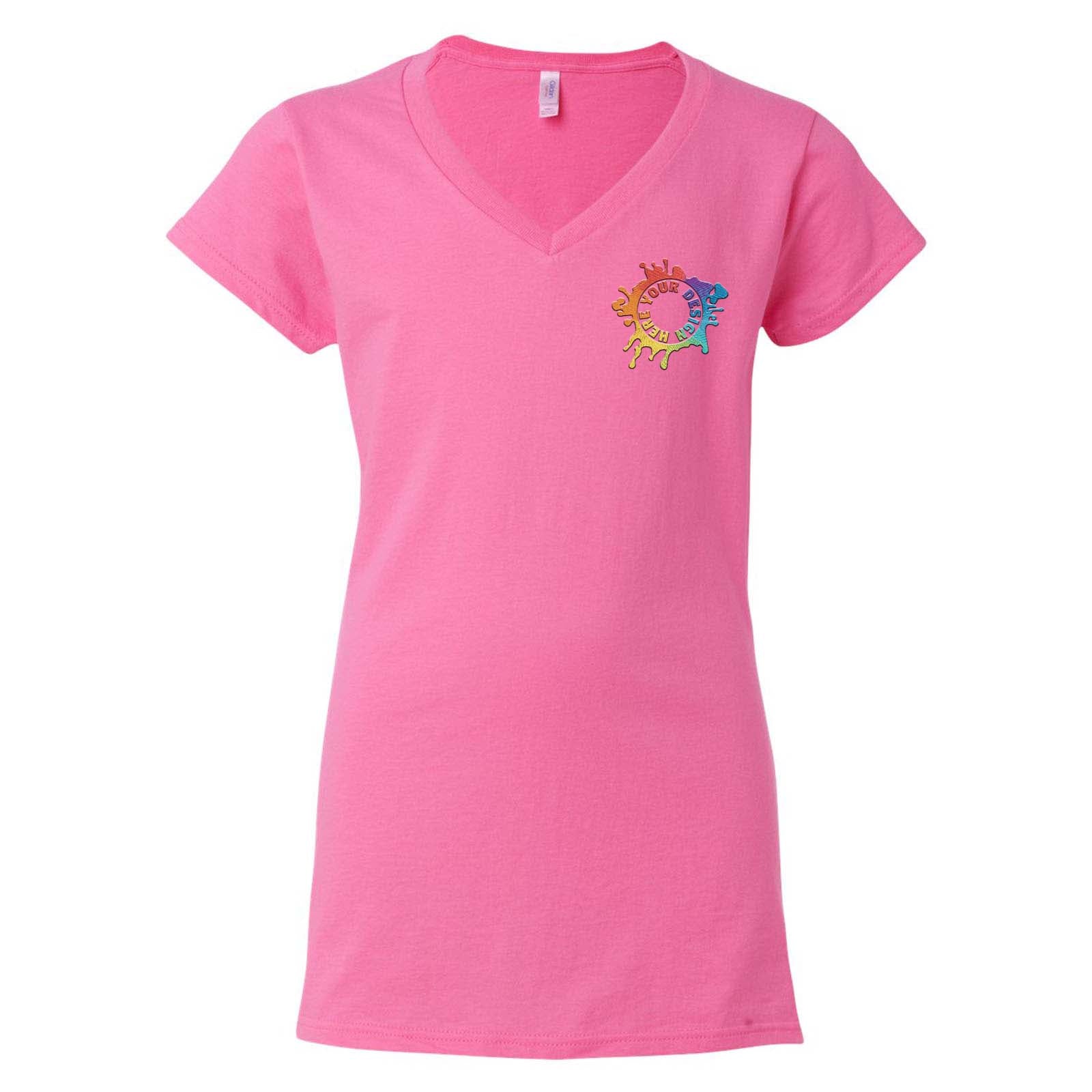 Gildan Softstyle Women's 100% Cotton V-Neck T-Shirt Embroidery - Mato & Hash