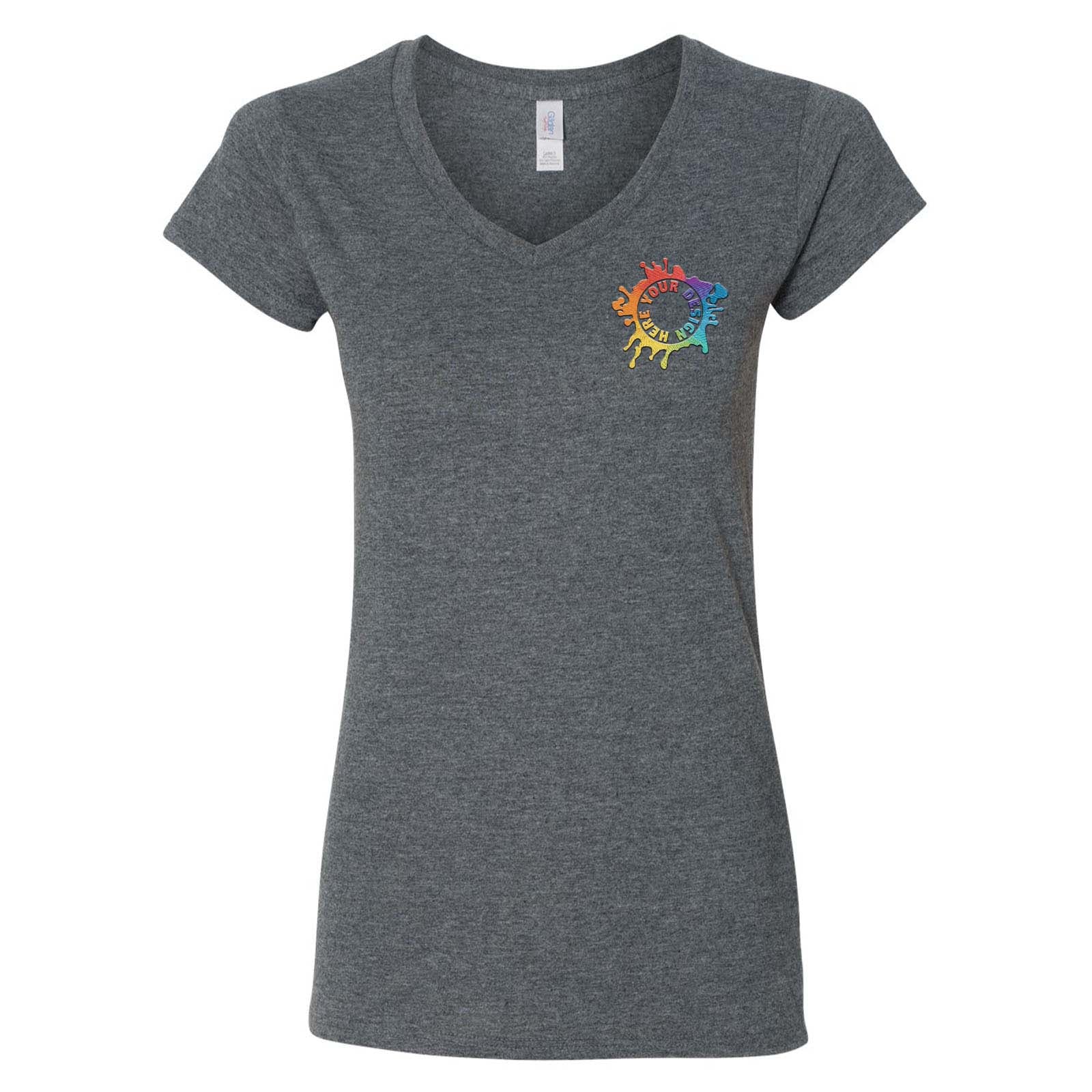 Gildan Softstyle Women's 100% Cotton V-Neck T-Shirt Embroidery - Mato & Hash