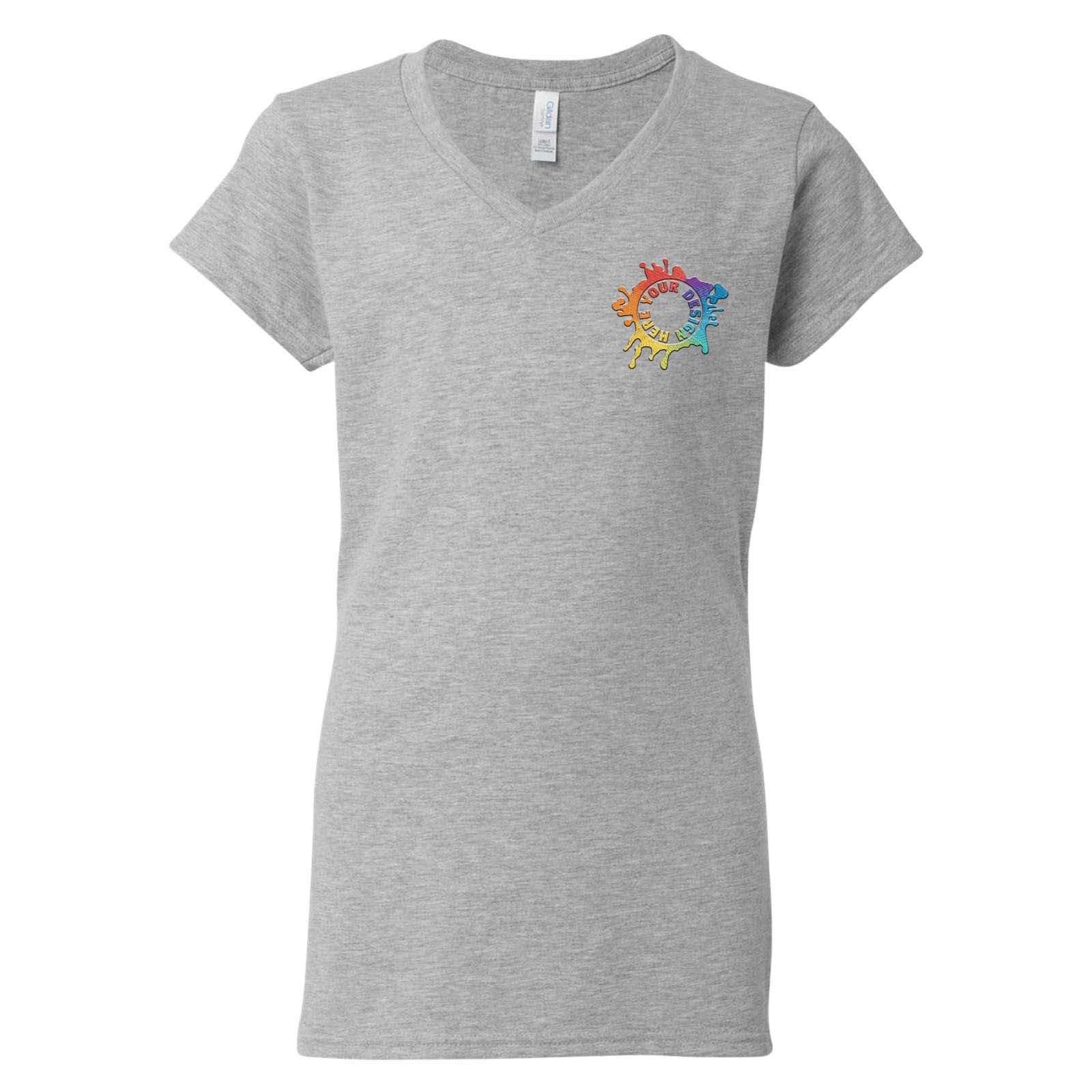 Gildan Softstyle Women's 100% Cotton V-Neck T-Shirt Embroidery - Mato & Hash