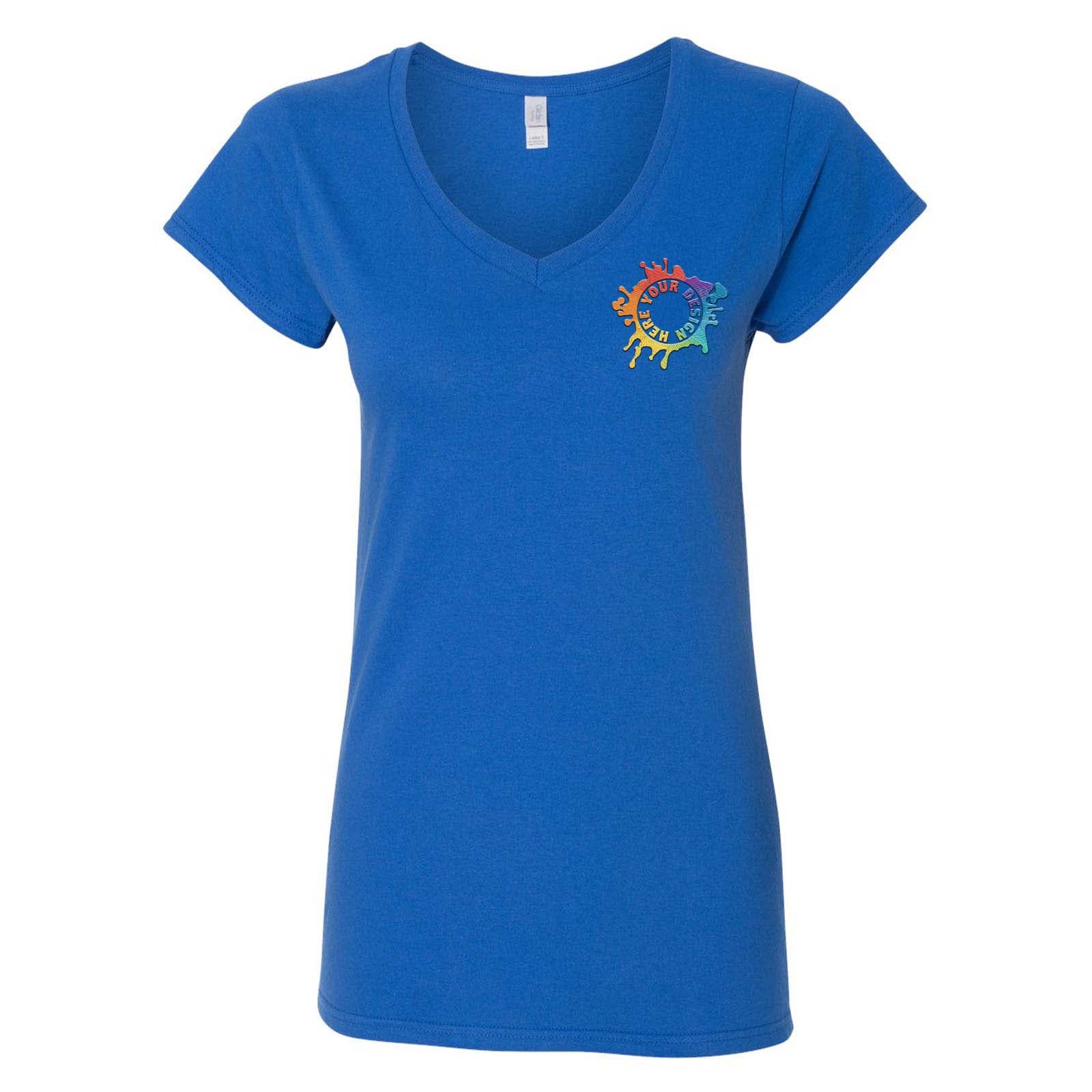 Gildan Softstyle Women's 100% Cotton V-Neck T-Shirt Embroidery - Mato & Hash
