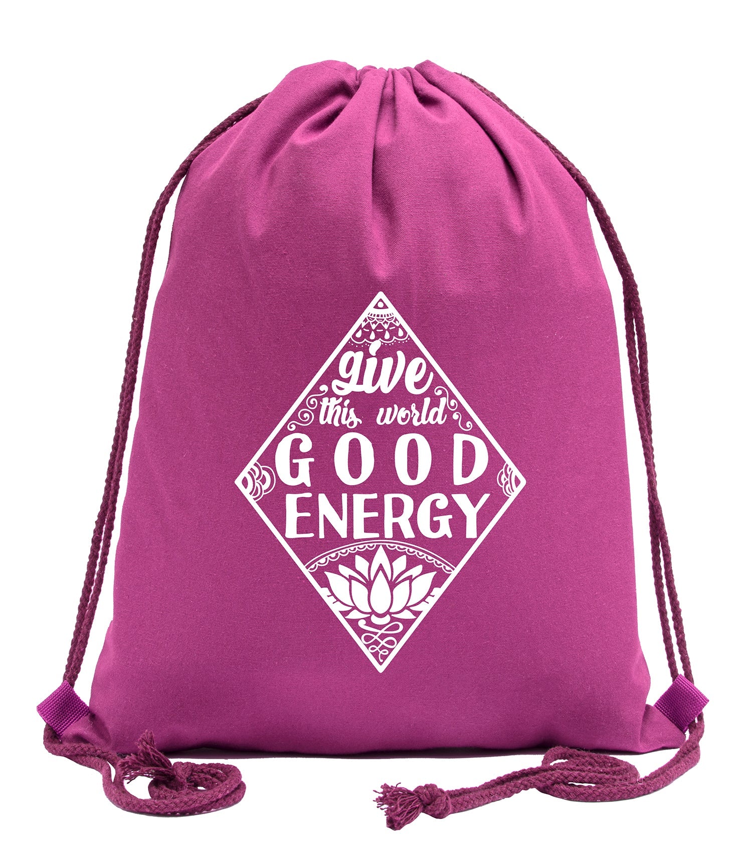 Give This World Good Energy + Lotus Flower Cotton Drawstring Bag - Mato & Hash
