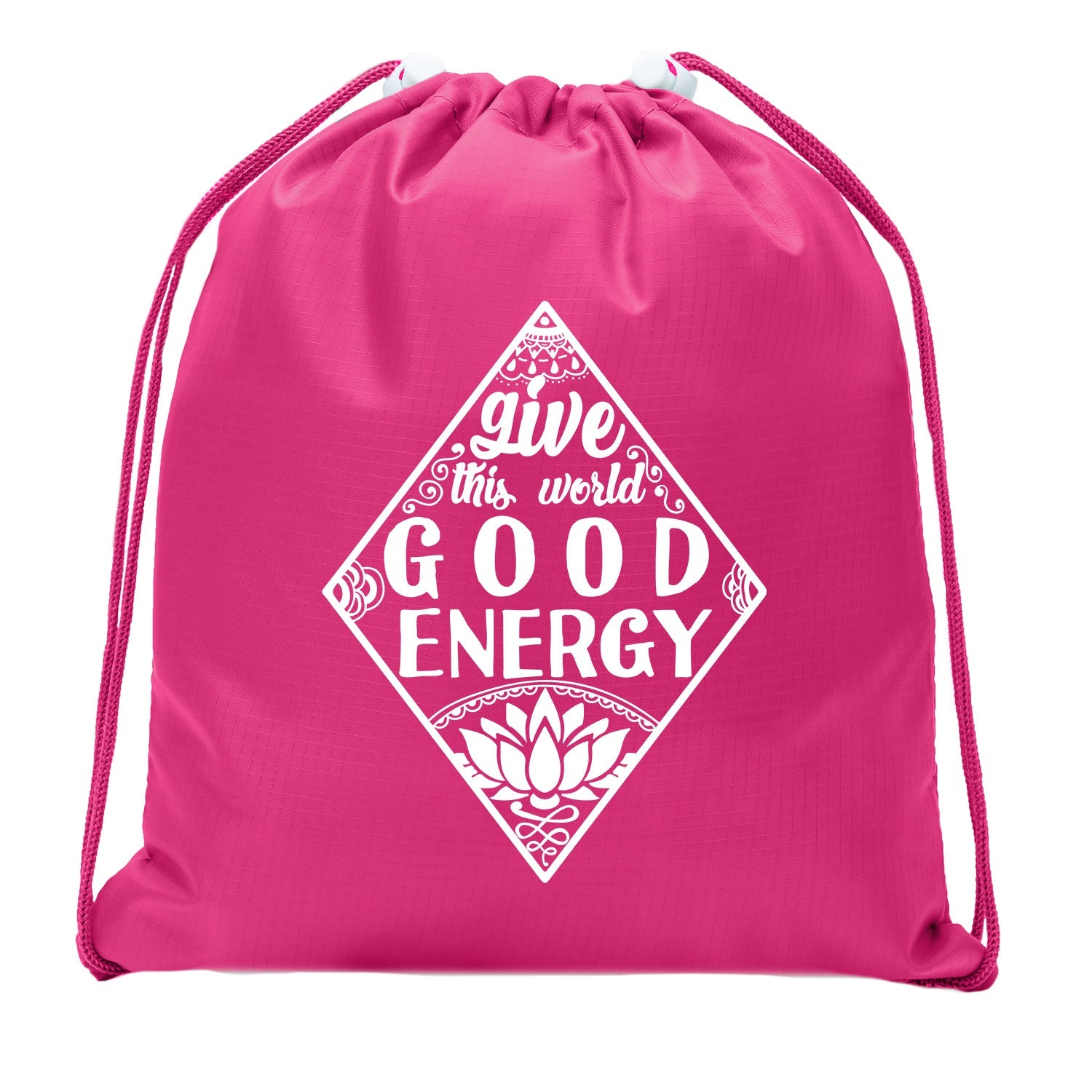 Give This World Good Energy + Lotus Flower Mini Polyester Drawstring Bag - Mato & Hash