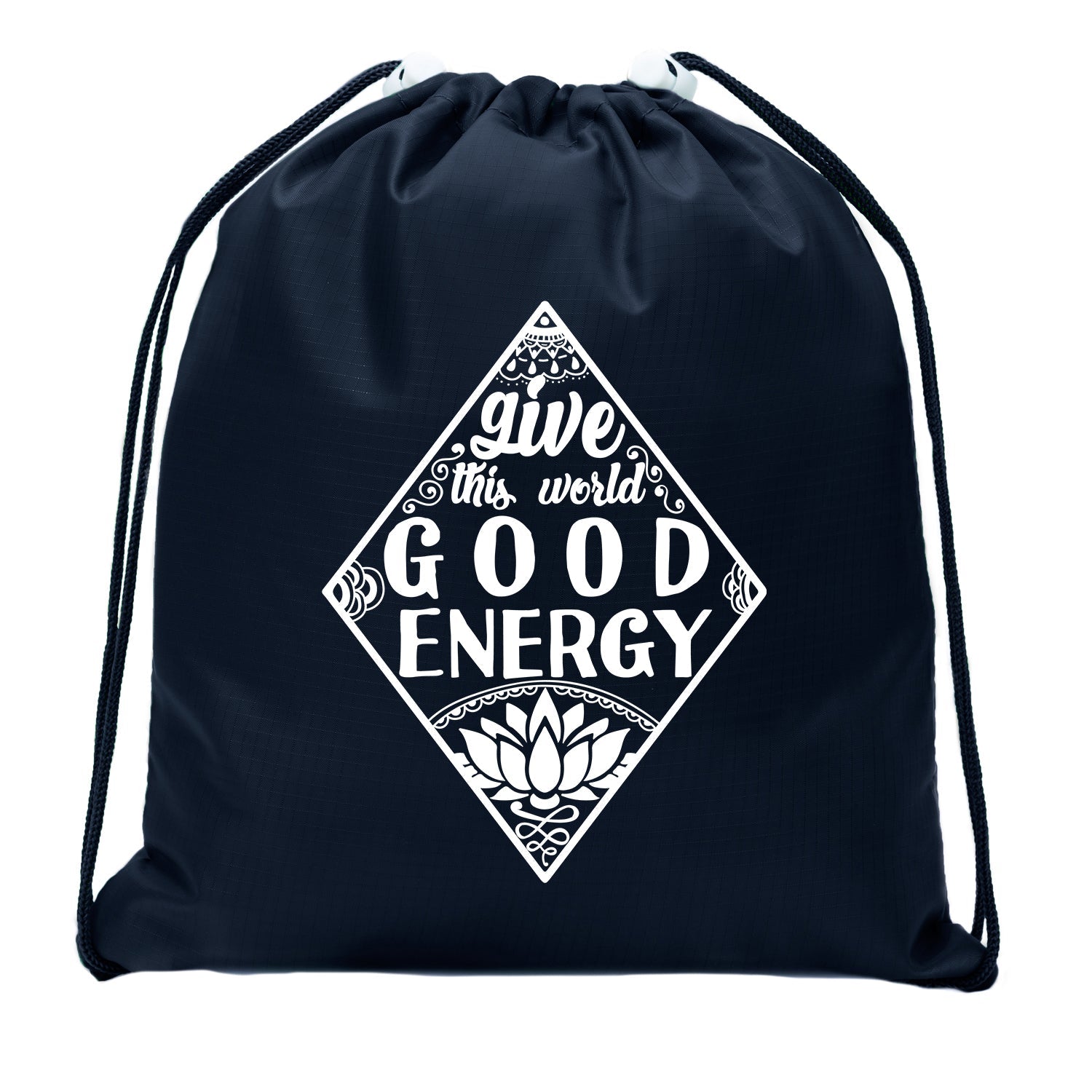 Give This World Good Energy + Lotus Flower Mini Polyester Drawstring Bag - Mato & Hash