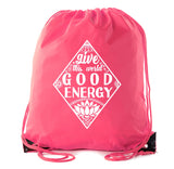 Give This World Good Energy + Lotus Flower Polyester Drawstring Bag