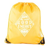 Give This World Good Energy + Lotus Flower Polyester Drawstring Bag - Mato & Hash