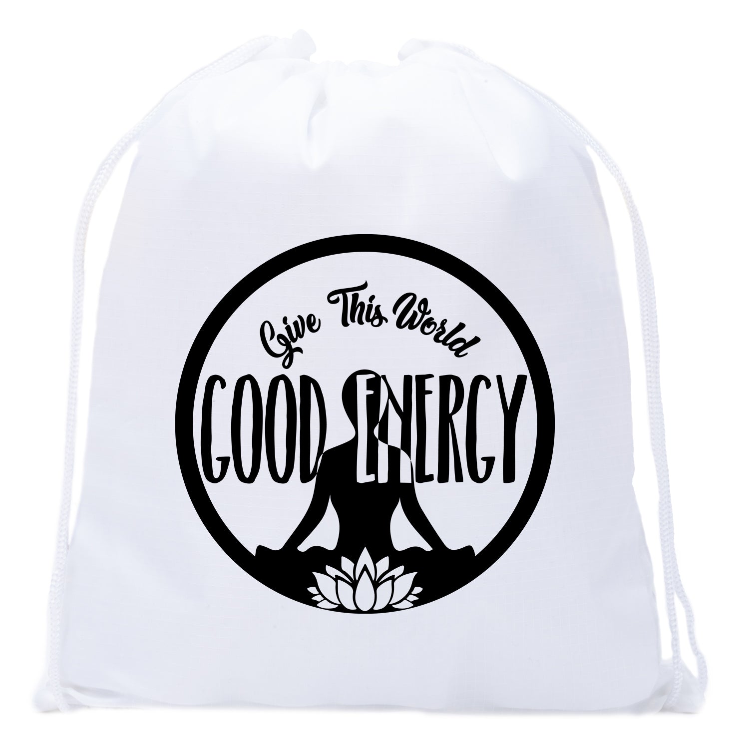 Give This World Good Energy + Sukhasana Mini Polyester Drawstring Bag - Mato & Hash