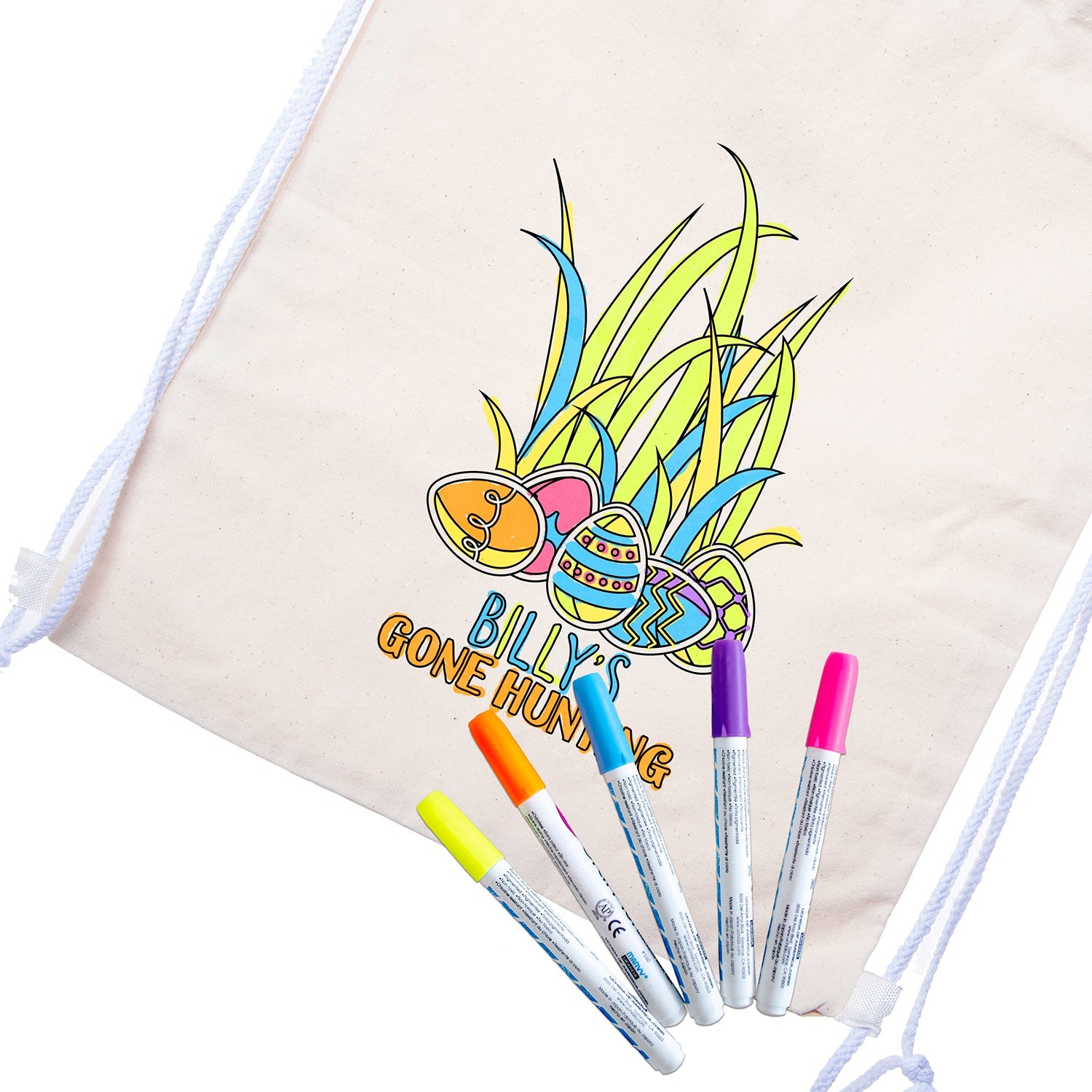 Gone Hunting Color in Easter Cotton Drawstring Bag - Mato & Hash