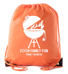 Grill - Food, Family, Fun Custom Family Reunion Polyester Drawstring Bag - Mato & Hash